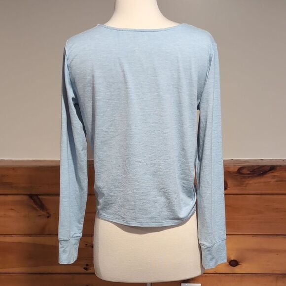 GAP Blue Ruched Tie Front Long Sleeve Blouse - Picture 4 of 5